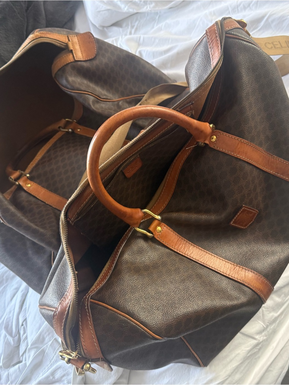 Celine Brown and Tan Travel Duffel